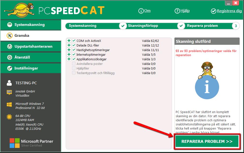 PC SpeedCAT hittade när programmet skannade din