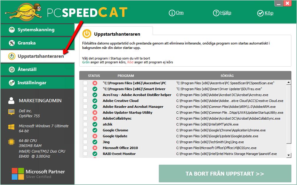 Låt oss nu titta på Uppstartshanteraren, som är ett mycket bra verktyg: Kolla, vad många program du har! Alla dessa program startas automatiskt varje gång du startar Windows på din dator.