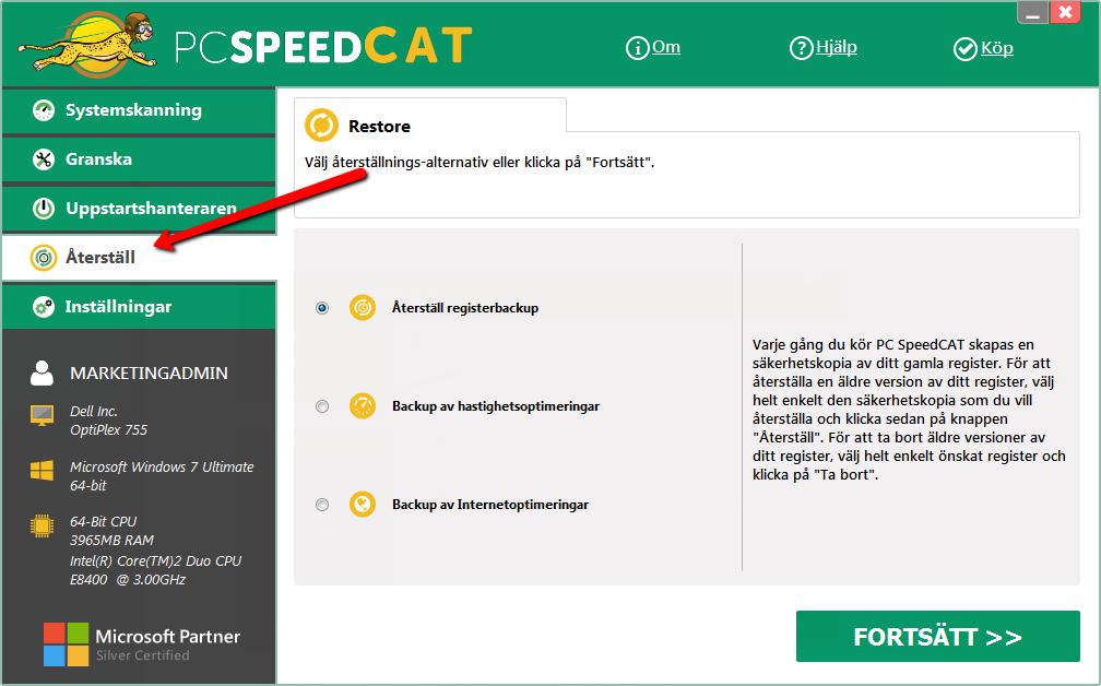 En annan bra funktion i PC SpeedCAT is är att du kan ångra allt som programmet har gjort.