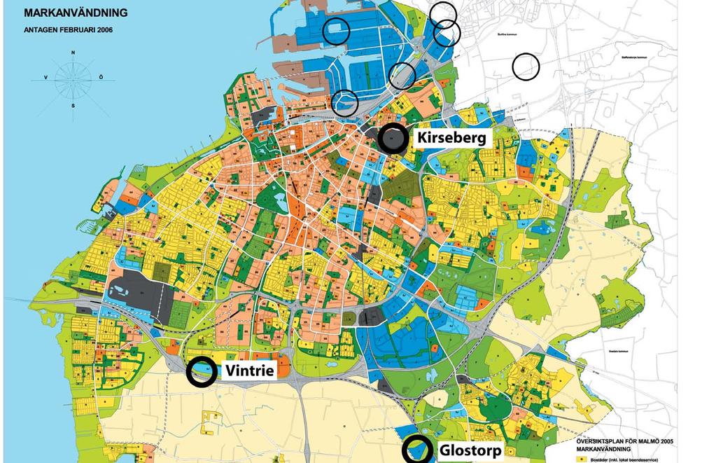 INLEDNING Karta, lokaliseringsutredning, tjocka ringar markerar lokaliseringar som utredningen förordar