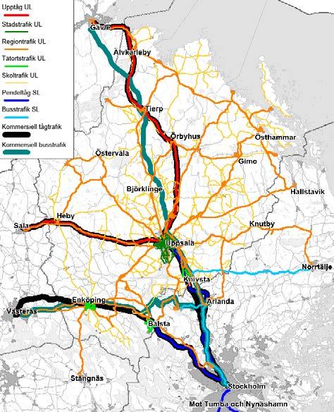 REGIONAL UTVECKLINGSSTRATEGI UPPSALA LÄN 15 Regional kollektivtrafik i Uppsala län, 2015. Källa: Kollektivtrafikförvaltningen UL och Samtrafiken. från dörr till dörr.