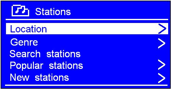 Det finns fem alternativ för dig att välja en station som ovan foto.