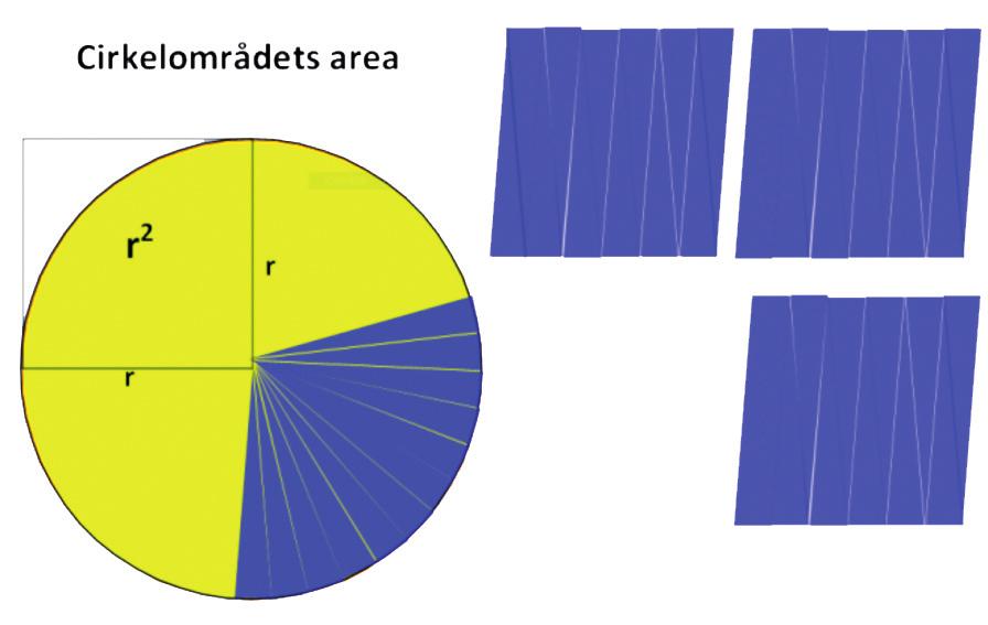 Cirkel För att upptäcka och troliggöra formeln för cirkelområdets area genomförde vi en gemensam aktivitet på den interaktiva skrivtavlan.