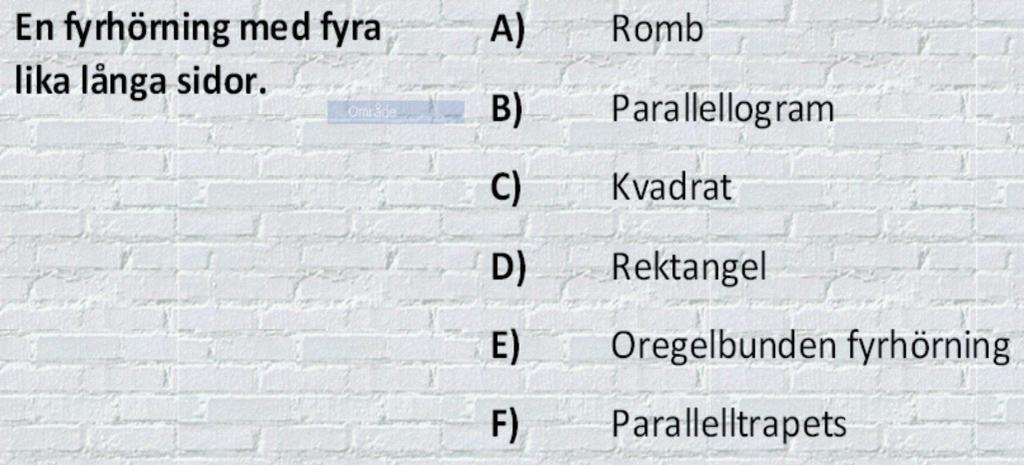 Efter lite tankepaus och diskussion kom en elev fram till tavlan och placerade den blåa kopian uppochner intill den gröna parallelltrapetsen. Nu hade vi en parallello gram.