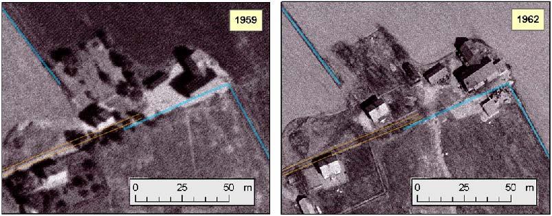 2005-06-14-7 (7) - I övergången mellan 50 och 60-talen, som visas i Figur 2, kan ses att markanvändningen förändrats med bl.a. ett betydligt större markslitage runt huvudbyggnaden till höger i bilden från 1962.
