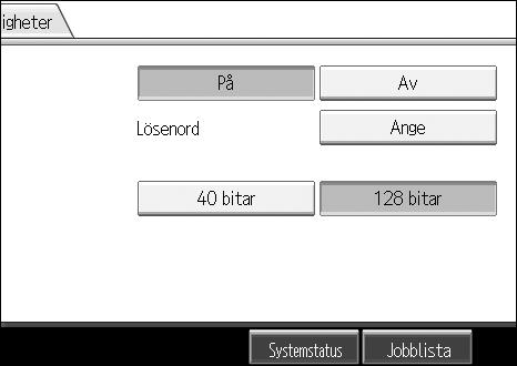 Ställa in filtyp och filnamn E Välj [På] i [Kryptera dokument]. F Tryck på [Ange] i [Lösenord]. 6 G Skriv in ett lösenord och tryck sedan på [OK].