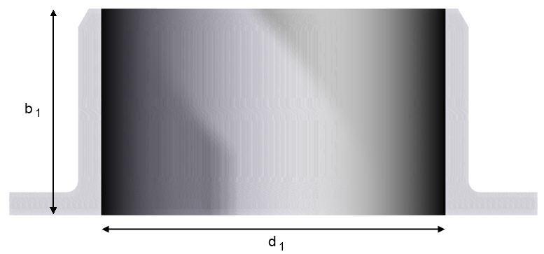 Figur 3.11 Lager med måttbeteckningar Trycket på insidan av lagret bestäms med formeln P in N1 8 d b (1.6) 1 1 där d 1 är innerdiameter på lagret och b 1 är bredden inklusive fläns.