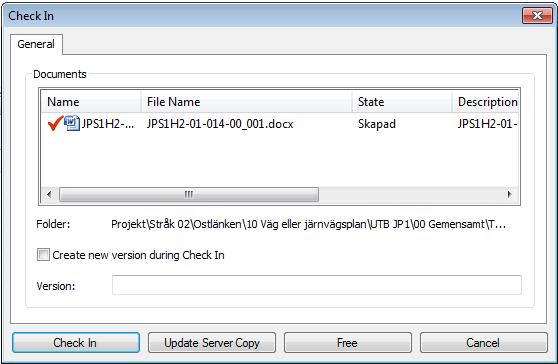 Sida 23 av 75 När du är klar med dina ändringar och har sparat avslutar du programmet, får man automatiskt en fråga om du vill checka in, uppdatera serverkopia eller frigöra dokumentet.