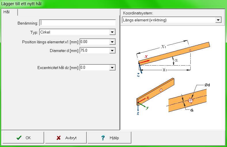 4.1 Dimensionering av hål FINNWOOD 2.3 beräknar hål i Kerto- och limträprodukter.