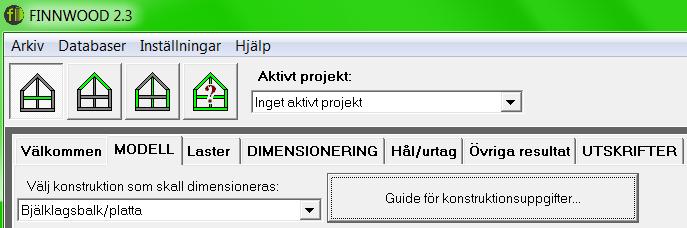 Menyraden i programmet har fyra huvudmenyer: Arkiv, Databaser, Inställningar och Hjälp.