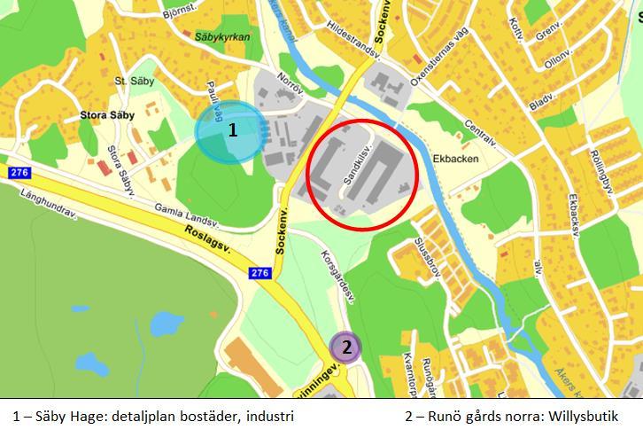 Planen var ute på granskning våren 2016. Avståndet till planområdet är ca 100 meter (se figur 2.3). I närområdet finns ett pågående byggprojekt (se figur 2.2).