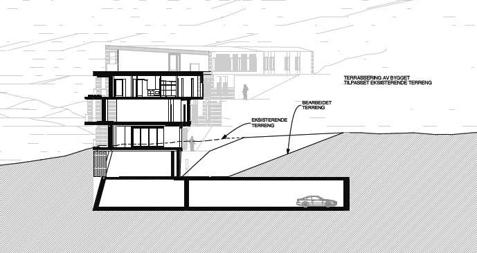 nya byggnaden till +721 m. Det innebär att en ny byggnad kan bestå av fyra våningar och ett underliggande parkeringsgarage. Byggnadsarean i det föreliggande förslaget (ovan mark) är ca 1200 m 2.