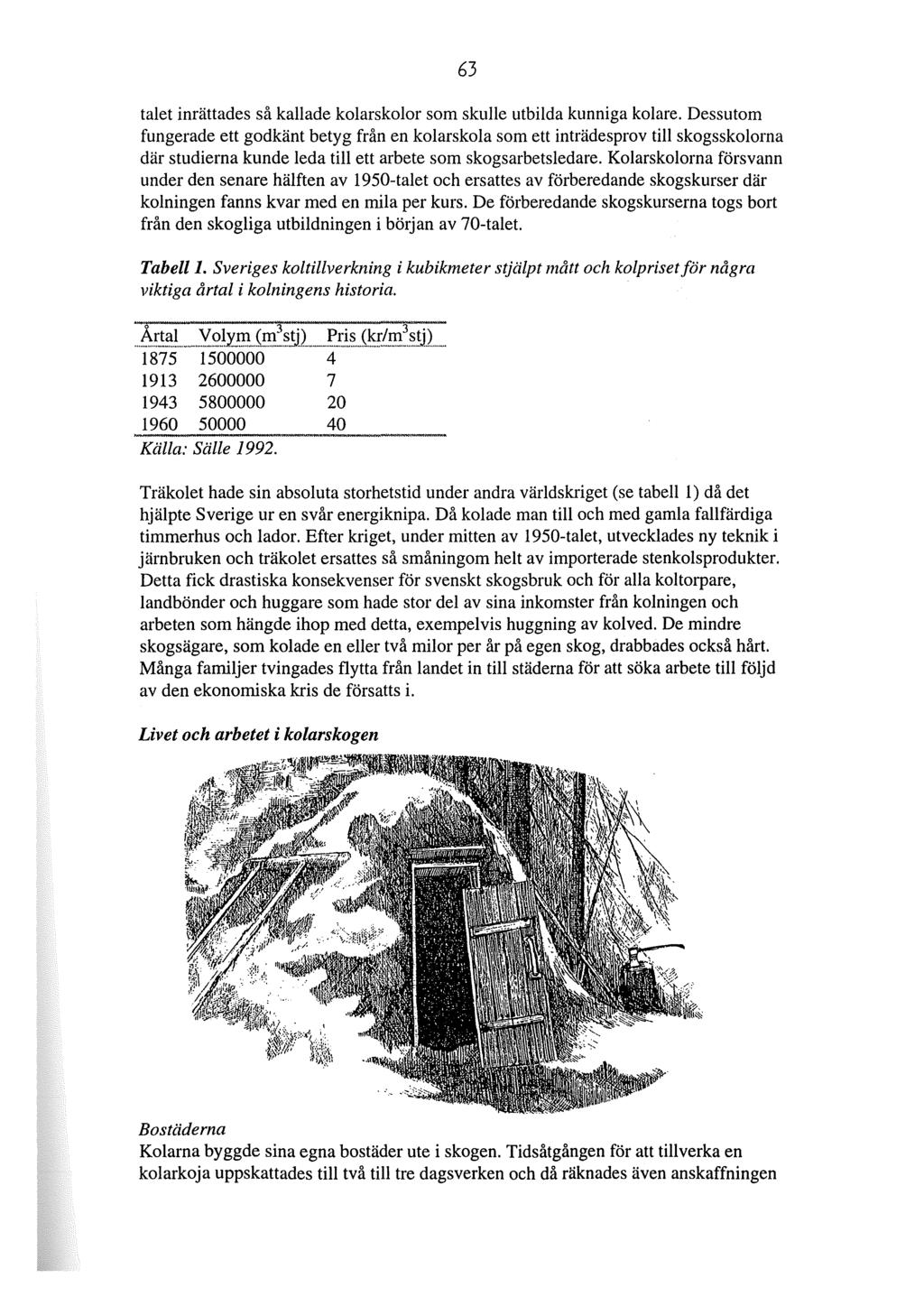 63 talet inrättades så kallade kolarskolor som skulle utbilda kunniga kolare.