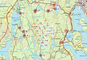 Project: Årjäng SV - Huvudalternativ 14 verk I ljudberäkningen användes följande förutsättningar: Navhöjd 120m Rotordiameter 100m Källjud 105dB Skapad av: Martin Pettersen, november 2010.