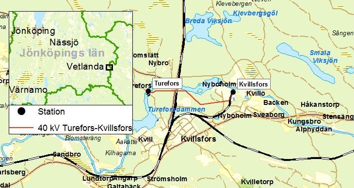 1 Inledning E.ON Elnät Sverige AB (E.ON Elnät) avser söka förlängt tillstånd för befintlig 40 kv kraftledning mellan Turefors och Kvillsfors i Vetlanda kommun, Jönköpings län.