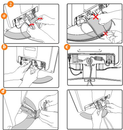 Ansluta till PC:n 2) a) Ta bort övre locket på armhöljet Tryck på mitten av locket och öppna det från endera sidan (försök inte öppna locket från övre eller undre kanten) b) Fäst kablarna i kroken c)