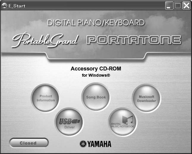 Installationshandbok för Accessory CD-ROM-skivan Innehåll på CD:n q e r w Mappnamn Program-/datanamn Innehåll q MSD_ Musicsoft Downloader w DMN_FlashDemo DMN_DemoSong Demoprogram Demo-Song e SongBook