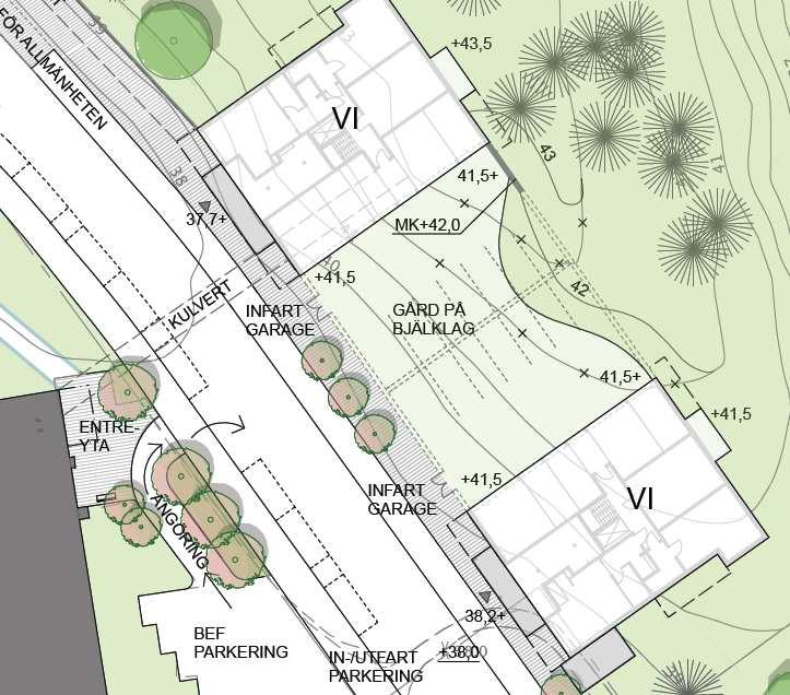 SID 7 (14) Illustration visar angöringszon till befintlig parkering Exploateringskontoret Exploateringskontoret tar framförallt upp frågan om utformningen samt markanvändningen gällande vändplatsen