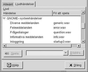 FIGUR 9 14 Inställningsverktyget Ljud med flikar för Ljudhändelser Tabell 9 14 visar en lista över de inställningar för ljudhändelser som du kan konfigurera.