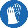 Lämpligast är nitrilhandskar, men vätskan kan tränga igenom handskarna. Byt därför ofta handskar.