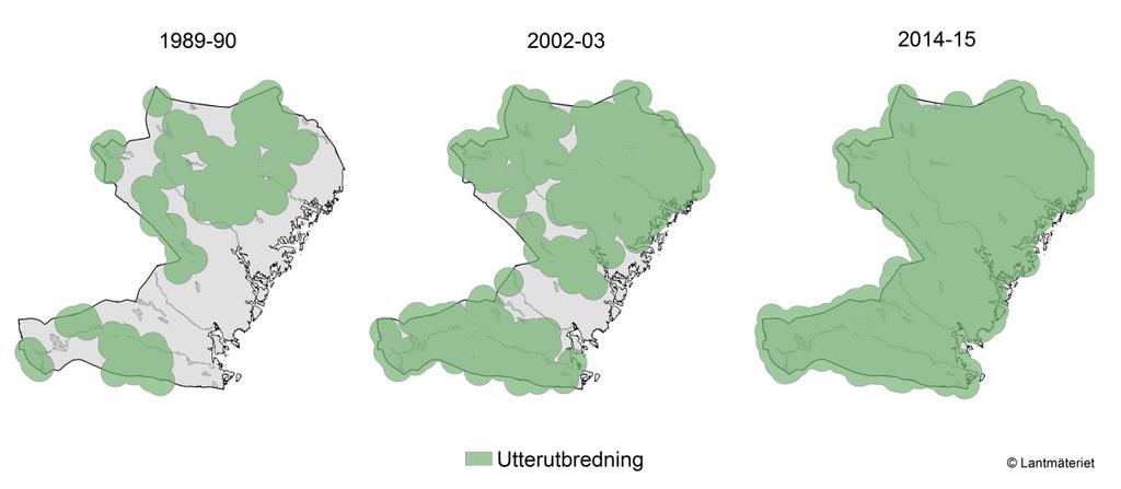 Sida 23 av 31 1989-1990 antal och andel lokaler 2002-2003 antal och andel lokaler 2014-2015 antal och andel lokaler Säkra utterspår 106 (14 %) 236 (27 %) 629 (74 %) Inga/tveksamma utterspår 650 623