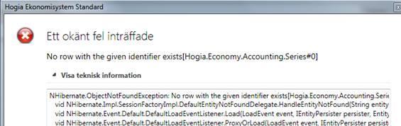 3. Ett okänt fel inträffade, no row with the given identifier exists. Kan inte lägga in kundfakturor eller kundbetalningar.