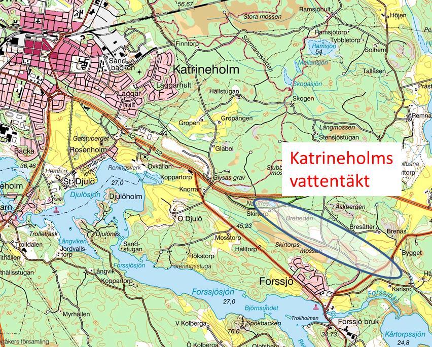 Information om planerat vattenskyddsomra de med fo reskrifter fo r Katrineholms nya vattenta kt Vid Forssjö ca 7 km sydost om Katrineholms tätort ligger kommunens nya vattentäkt.