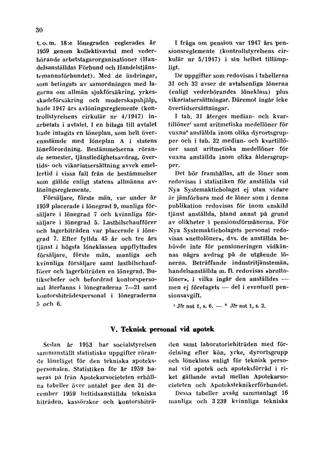 30 t. o. m. 18 :e lönegraden reglerades år 1959 genom kollektivavtal med vederbörande arbetstagarorganisationer (Handelsanställdas Förbund och Handelstjänstemannaförbundet).