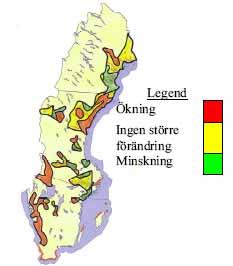 Erosion i vattendrag Förändringar av benägenheten för erosion i vattendrag p.g.a. klimatförändringen avseende perioden 2071-2100. Bedömningarna omfattar endast markerade områden.