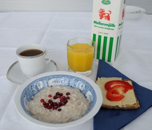 Berikad frukost vid nedsatt aptit olika frukostarna med samma mängd energi- och proteininnehåll God aptit Havregrynsgröt 1 dl fiberhavregryn, kokt på vatten 1,5 dl lättmjölk 2 skivor bröd
