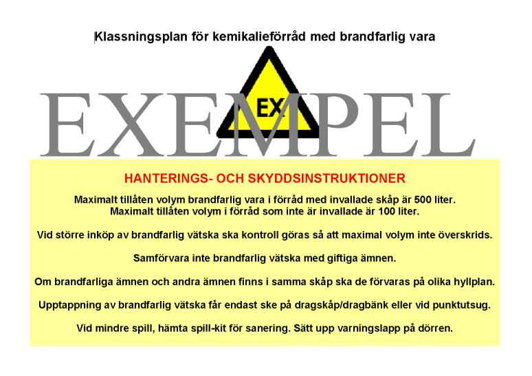 Exempel på sådant anslag med EX-skylten samt hanterings- och skyddsinstruktioner återges i Figur 4.7. Figur 4.6.