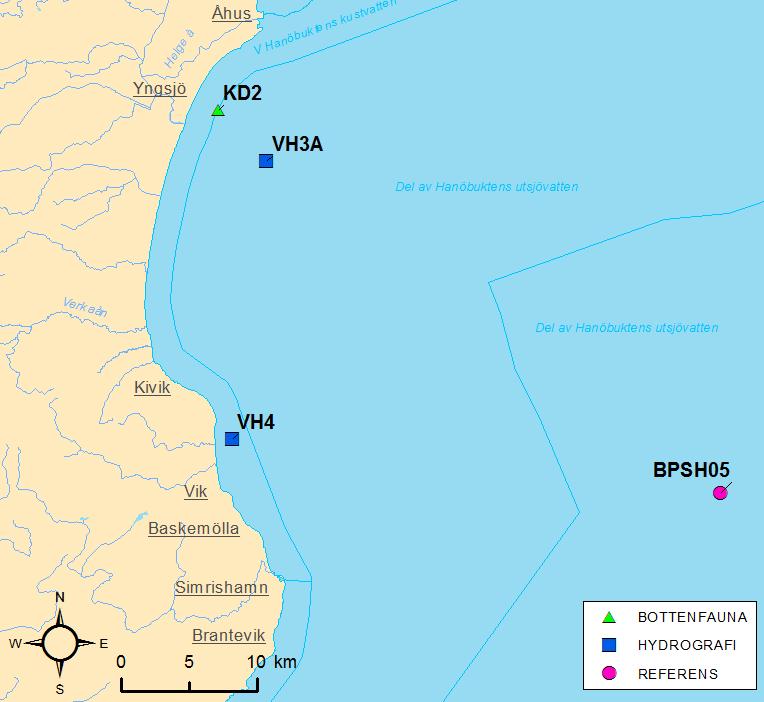 Hanöbuktens kustvattenmiljö 1 Medins Biologi AB tag av KAARV4 som klassades som god. I övriga åtta stationer klassades statusen som hög (Bilaga 4).