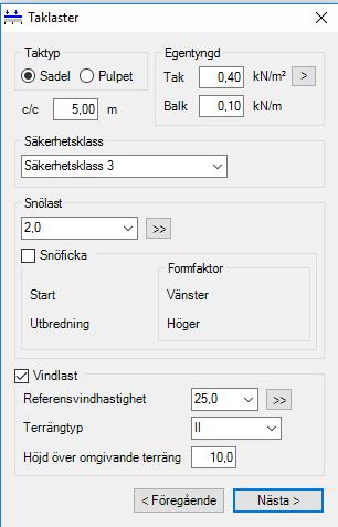 caeec110 Kontinuerlig balk statik Sidan 14(35) Taklaster I nästa steg skall laster gällande tak anges se Figur 7.