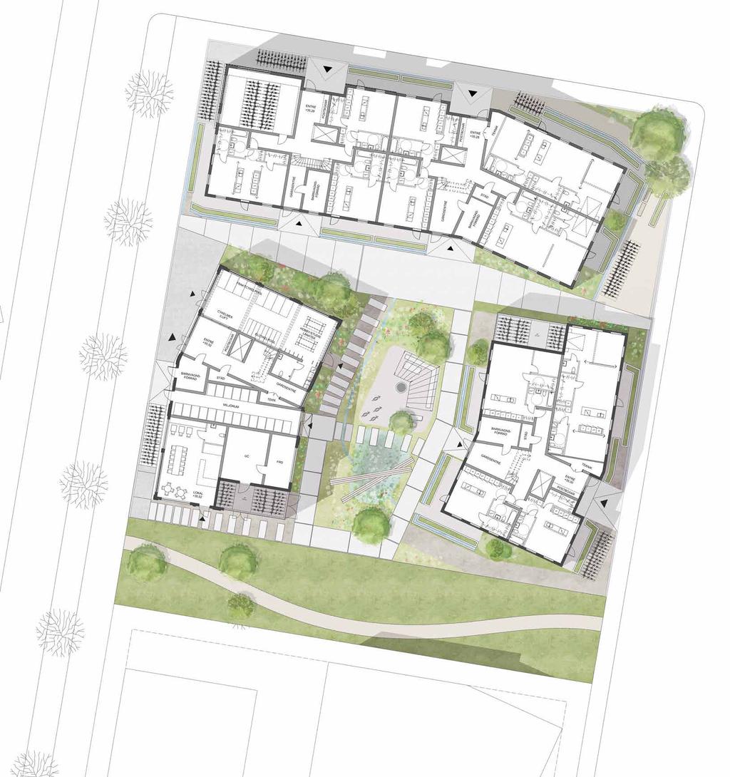 är sträcker kvarteret ut ena armen mot Stadsskogens djup i väster och den andra armen mot parkmiljöerna och stadspulsen i öster.
