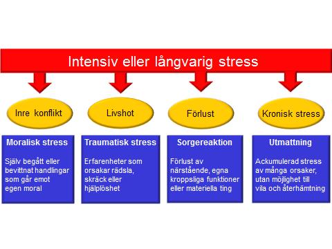 3. Hantering av stress i insatsorganisationer Arbetsrelaterad stress Olika former av stress De stressorer som personal i insatsorganisationer ofta kan exponeras för ingår ofta som del i arbetet,