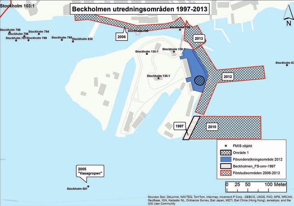 pålarna bedömdes utgöra fasta fornlämningar (SMM Dnr. 723-2006-51). Tio vrak runt Beckholmen 2010 Under 2010 granskade Sjöhistoriska museet sonardata runt Beckholmen.