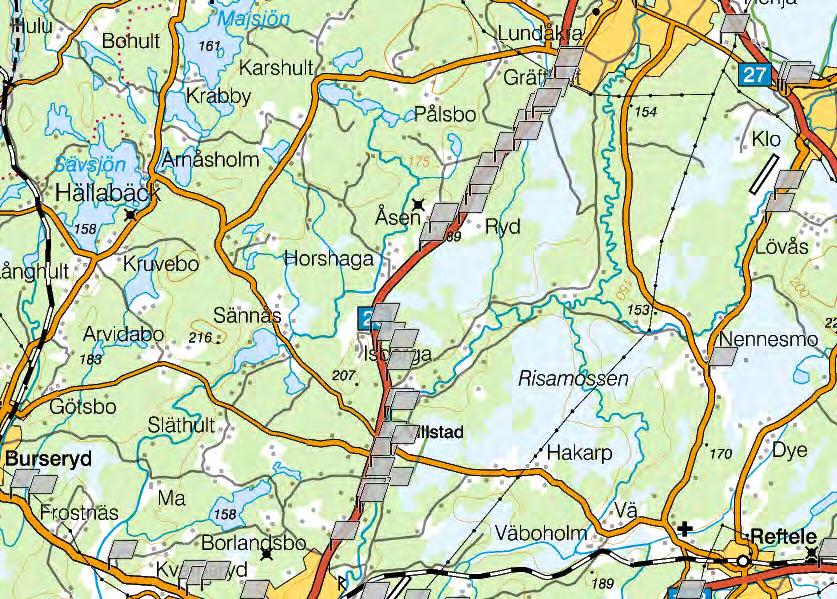 4. Vägsträckan Riksväg 26. 2+1 väg. Bred avkörningszon. Inget viltstängsel. 3 mindre vattendrag.