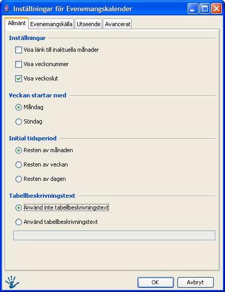 2 Inställningar för evenemangskalendern Här presenteras enbart inställningarna som man gör i evenemangskalendern.