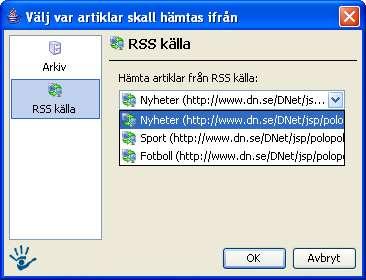 Visa artiklar från: Här väljer man det nyhetsarkiv som modulen ska jobba mot.