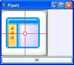 För att ta ett färgprov klicka på pipettverktyget (ikonen ). Ett fönster öppnas som visar en förstoring över allt vad du för musen över.