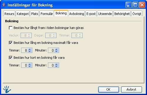 Fliken Formulär Här kan man skapa ett formulär med frågor (samma frågor som e-postformulär, se avsnitt 5.3) som användaren kan besvara i samband med bokning.