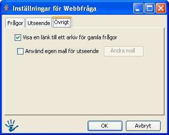 Fliken Övrigt Visa en länk till ett arkiv för gamla frågor: Om man vill att besökarna skall