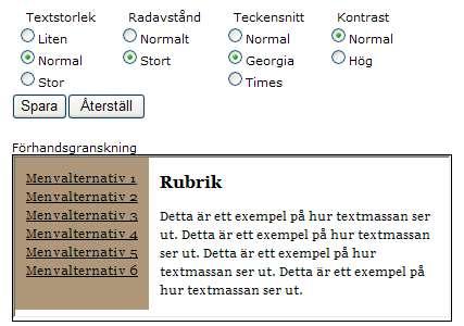 Fliken Utseende Under Utseende kan man ställa in hur formatmallar för rubriker, alternativ och förhandsgranskaetiketten skall se ut.