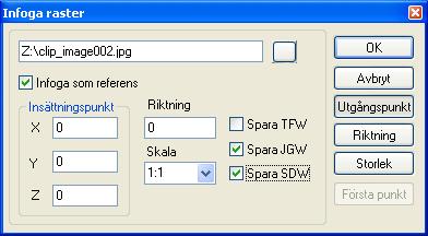 Skapa Sätt in raster Skapa Rasterbild Kommandot "Infoga raster" lägger in en rasterbild i ritningen. Bilden kan läggas in direkt i ritningen eller som en referens med en länk till bilden.