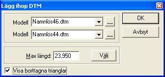 Topocad 13 manual Välj de två terrängmodellerna som ska slås ihop. Ange max längd på triangelben.
