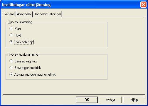 Nätutjämning innebär att även om man för en observation anger att den ska beräknas i plan och höjd så kan snabbvalet begränsa detta till enbart plan om så är inställt.