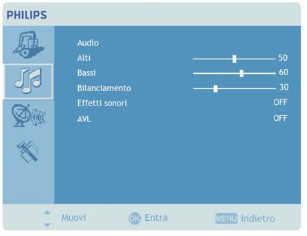 skärpa och andra bildrelaterade inställningar. Justera ljudinställningarna 1 Tryck på knappen MENU så öppnas skärmmenyn. 2 Med pilknapparna väljer du Audio (ljud) på skärmmenyn.