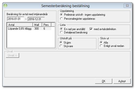 Semesterårsskifte (arbetsgång) Kontrollera Avtalsdefinitioner För att kontrollera de egna avtalsdefinitionerna väljer du Semester i menyraden och alternativet Avtalsdefinitioner.