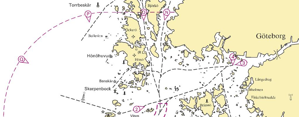 Bilaga 7 Rapporteringspunkter inom VTS-område Göteborg Rapporteringsnamn Geografisk position Geografiskt läge Rapporteringspunkt 1 (på nordgående) ca 57 37,17'N 11 40,85'E (Göteborg entrance)