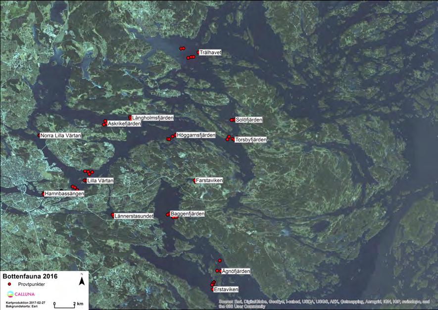 Undersökningar i Stockholms skärgård 2016 Bilaga C Bottenfauna Tabell 1. Provtagna stationer och provtagningsdjup. Ett van Veen-hugg togs på varje djup.